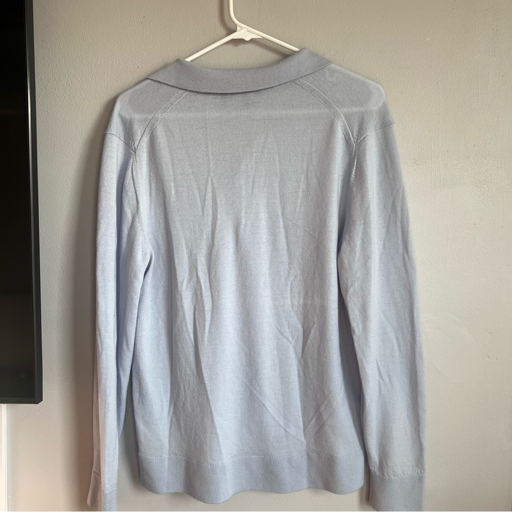 Theory Johnny Collar Sweater in Merino Wool Light Blue‎ L - Picture 5 of 5